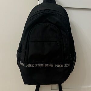 PINK Victoria's Secret Black Backpack with White Logo